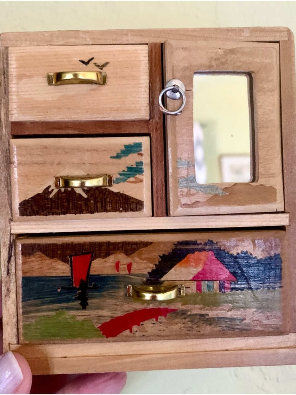 Vintage Miniature Japanese Wood Dresser Dollhouse Hand Painted